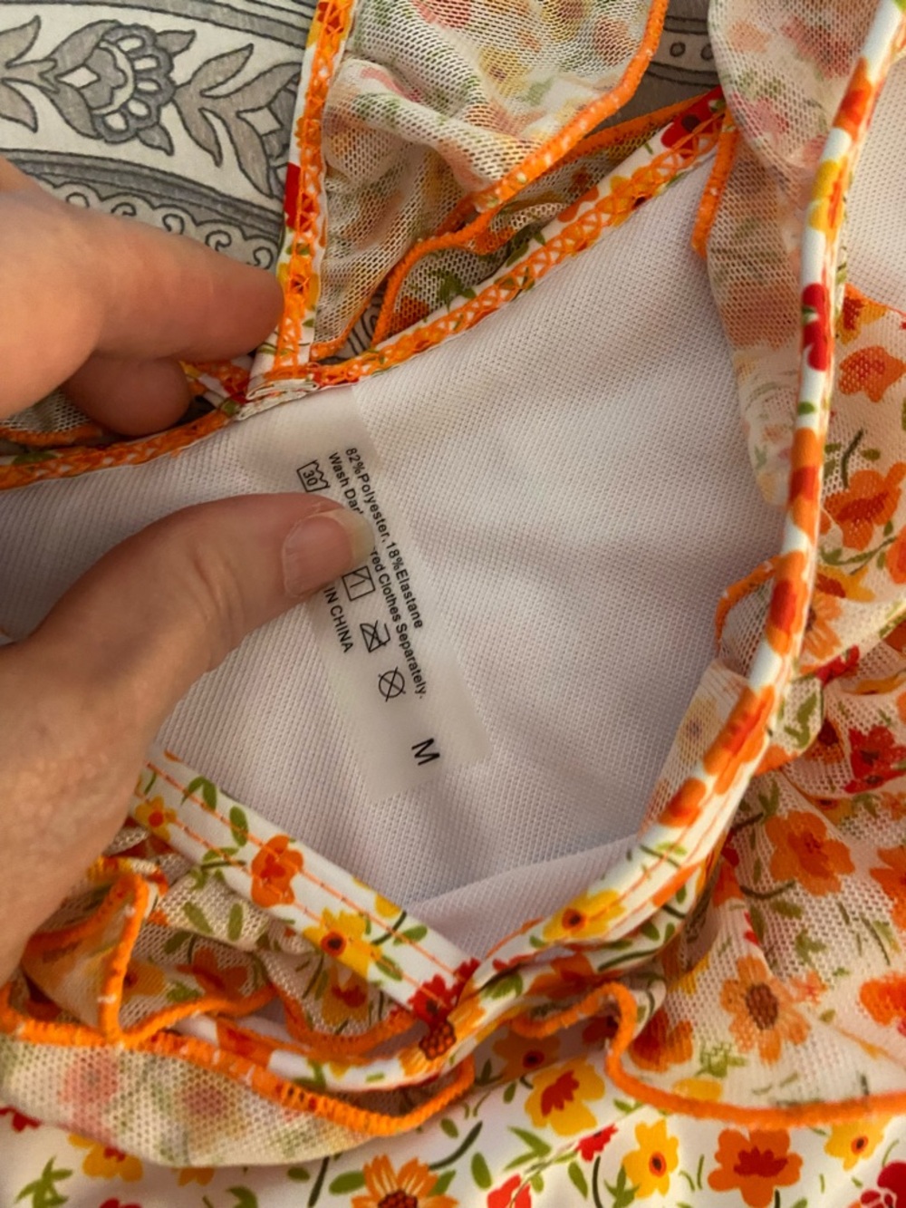 Floral Ruffle String Bikini Top - Orange Multi - Picture 4 of 5